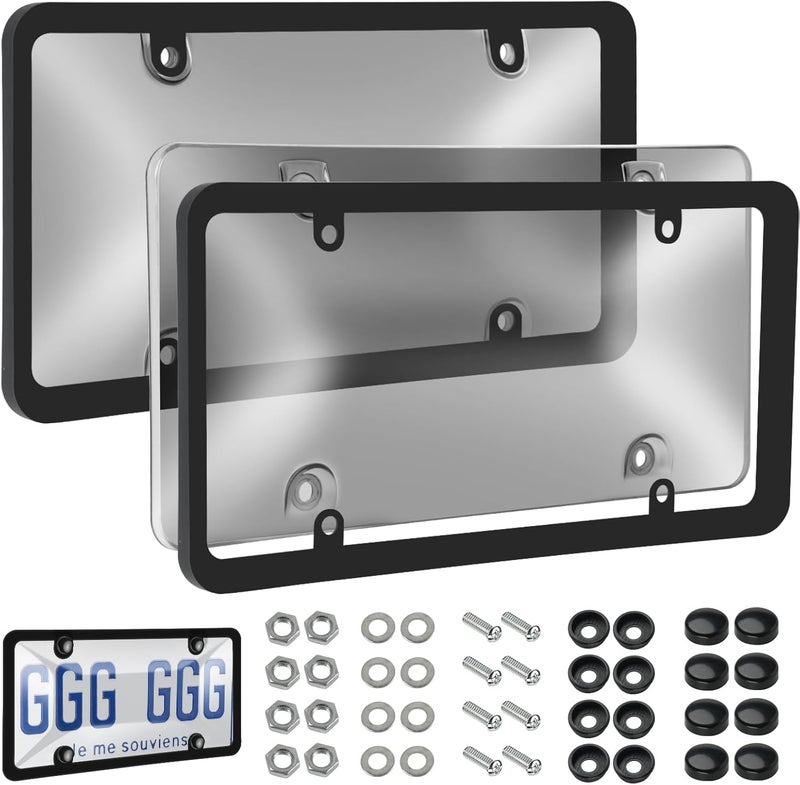 jalan 2 Pack License Plate Protector, Plastic Car Front/Rear License Plate Protector with Screws Caps, Universal Car Accessories for Most Cars - Image 1